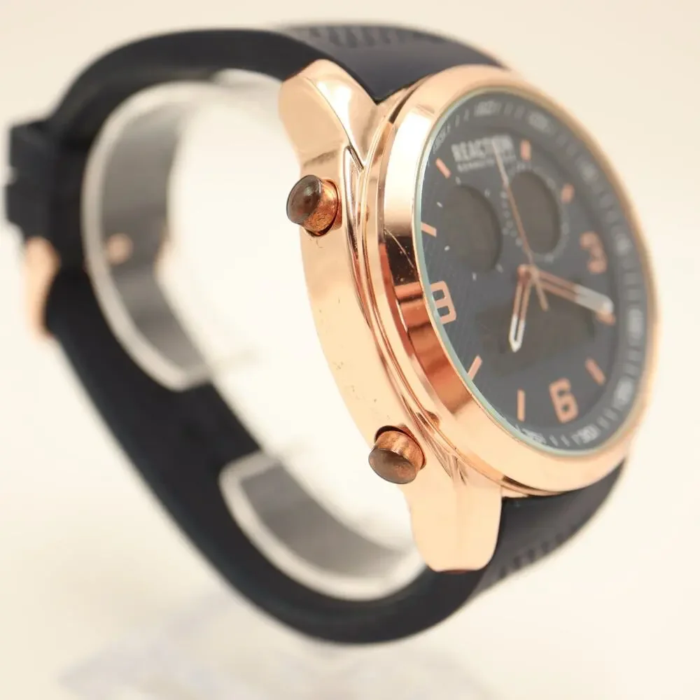 Kenneth Cole Reaction Mens Ana Digi Rose Gold Blue Tone 47mm Watch w New Battery